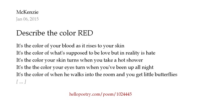 Describe the color RED by McKenzie Hello Poetry