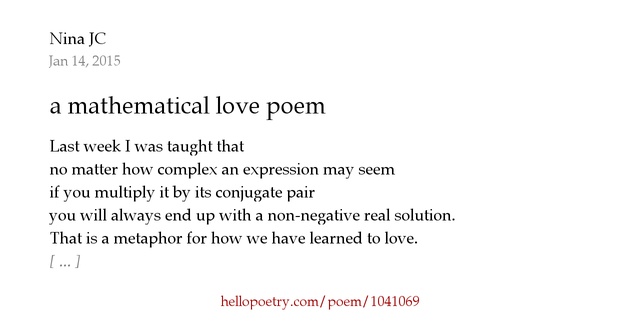 a mathematical love poem by Nina JC Hello Poetry