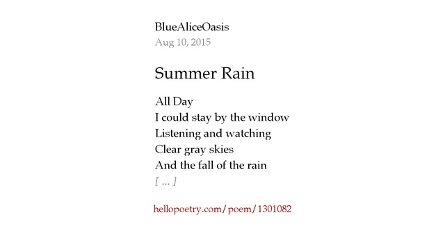Summer Rain by BlueAliceOasis Hello Poetry