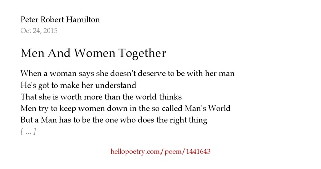 Men And Women Together by Peter Robert Hamilton Hello Poetry