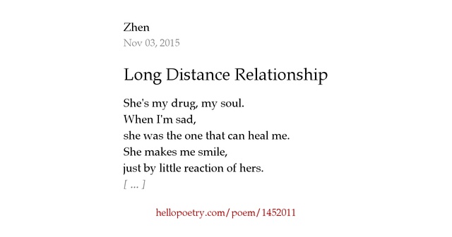 Long Distance Relationship by Zhen Hello Poetry