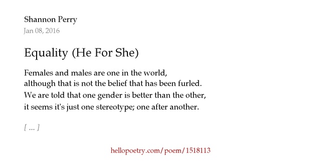 Equality (He For She) by Shannon Callow Hello Poetry