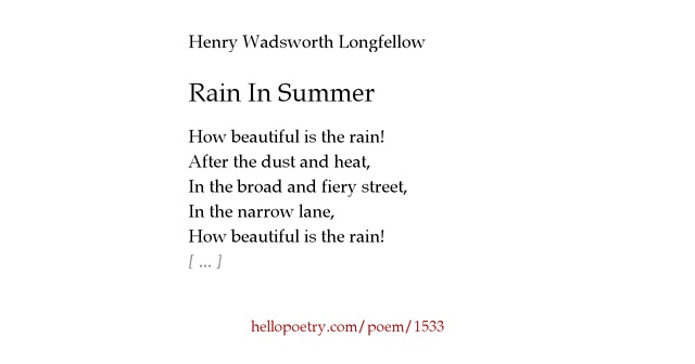 Rain In Summer by Henry Wadsworth Longfellow Hello Poetry