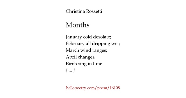 Months by Christina Rossetti Hello Poetry