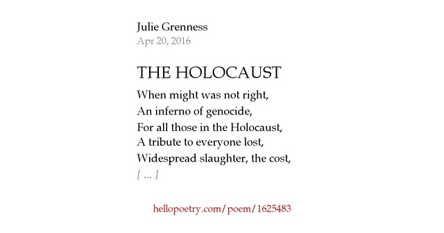 THE HOLOCAUST by Julie Grenness Hello Poetry