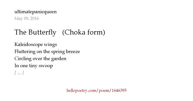 The Butterfly (Choka form) by ultimatepanicqueen Hello