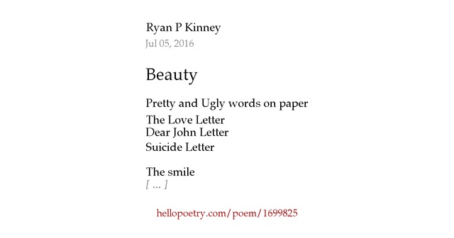 Beauty by Ryan P Kinney Hello Poetry