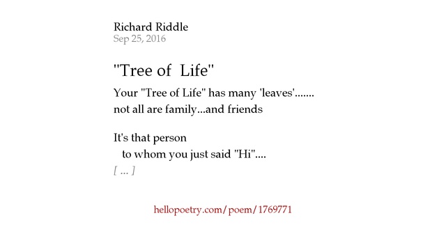 "Tree of Life" by Richard Riddle Hello Poetry
