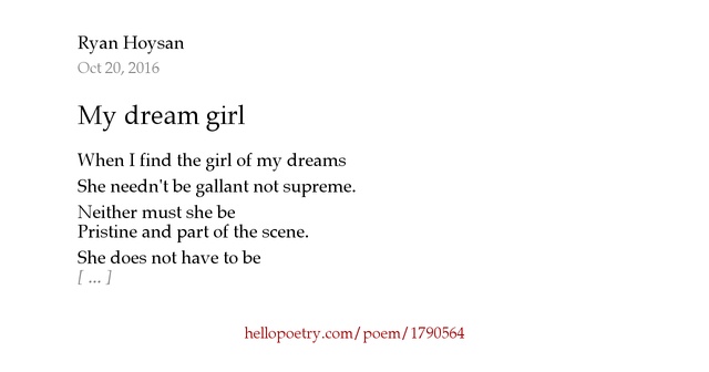 My dream girl by Ryan Hoysan Hello Poetry
