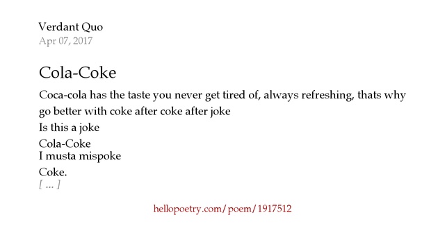 ColaCoke by Verdant Quo Hello Poetry