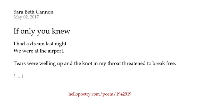 If only you knew by Sara Beth Cannon Hello Poetry