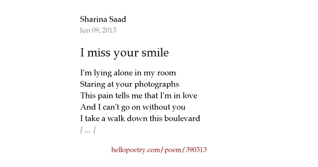 I miss your smile by Sharina Saad Hello Poetry