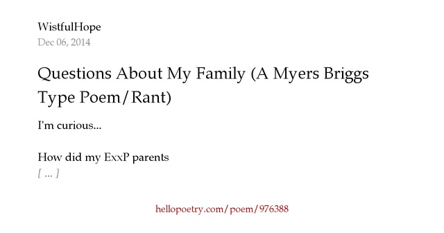Questions About My Family (A Myers Briggs Personality Type