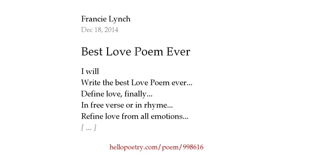 Best Love Poem Ever by Francie Lynch Hello Poetry