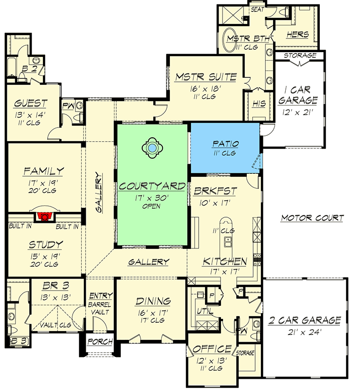 Central Courtyard Dream Home 36118TX Architectural Designs House