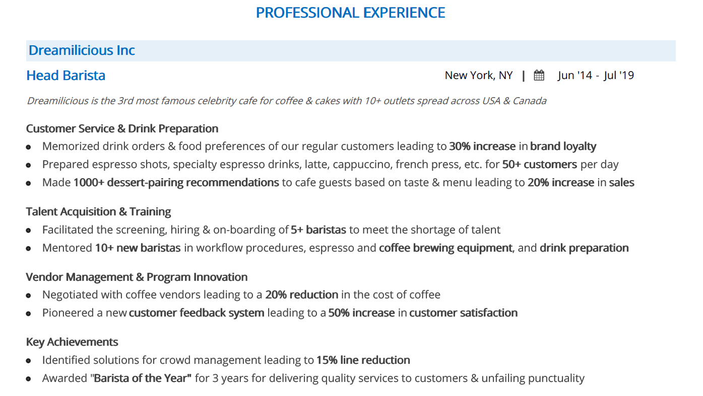 Barista Resume The Complete 2020 Guide with 10+ Examples & Samples