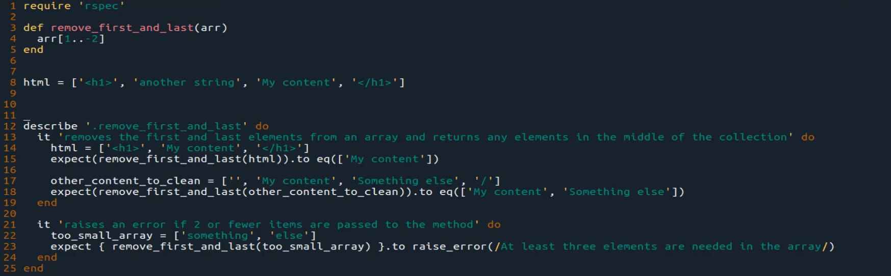 Remove the First and Last Element from a Ruby Array