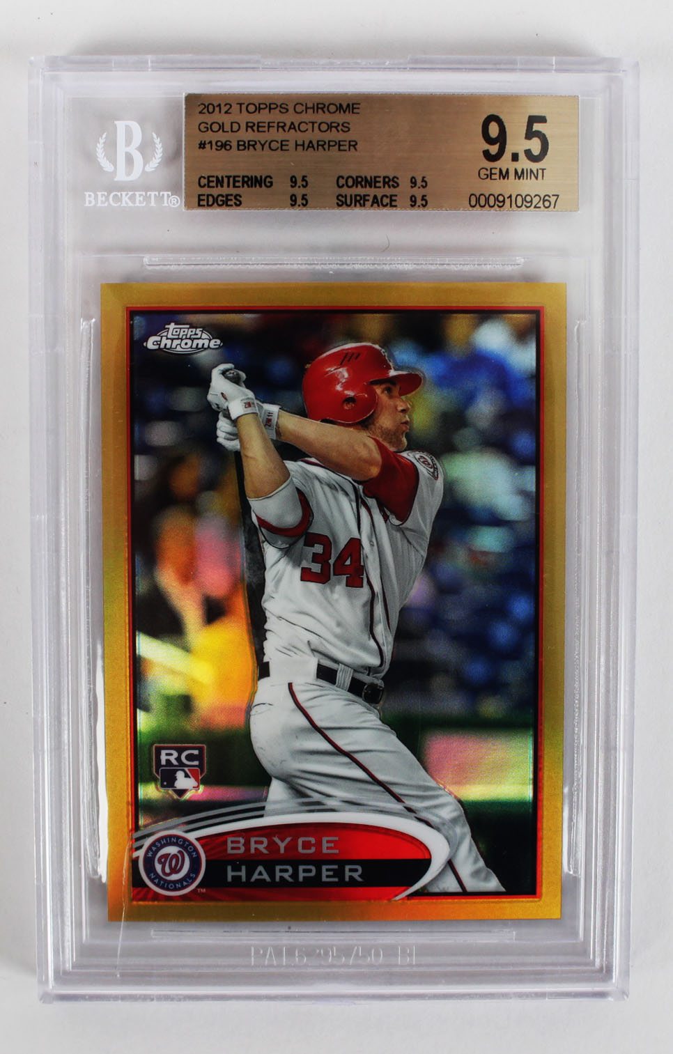 2012 Topps Chrome Nationals Bryce Harper Gold Refractor 15/50 Rookie Baseball Card (196