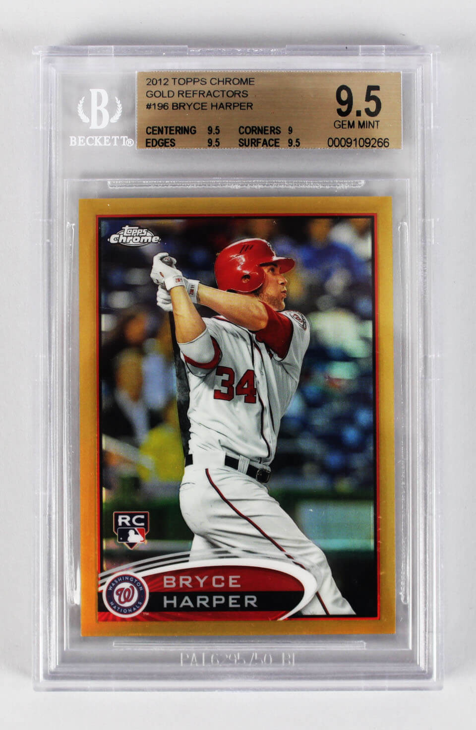 2012 Topps Chrome Nationals Bryce Harper Gold Refractor 26/50 Rookie Baseball Card (196