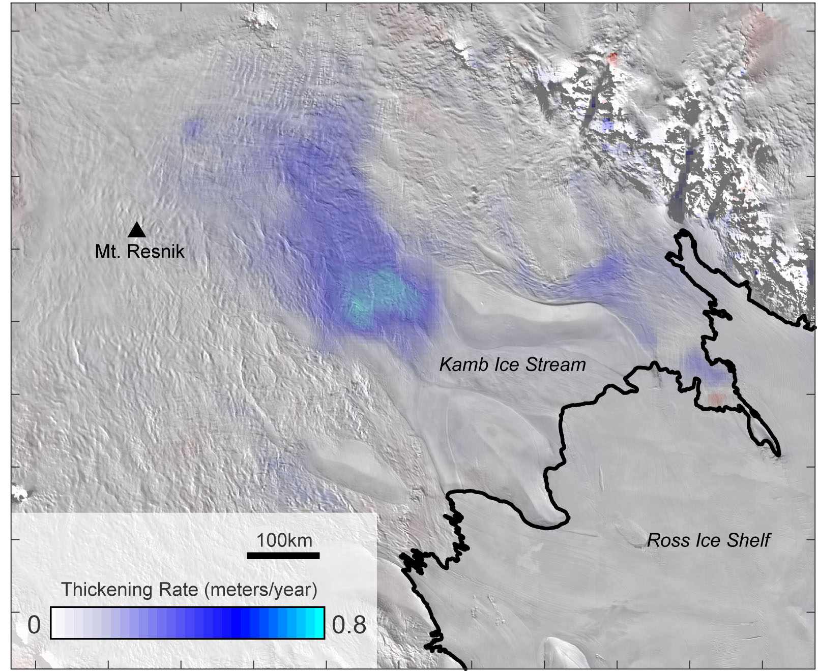 Antarctic Ice Elevation Map Volcano under ice sheet suggests thickening of West Antarctic ice is