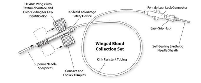 KShield Advantage®, DBMA23, Winged Blood Collection Sets with Multiple Sample Luer Adapter, 23G
