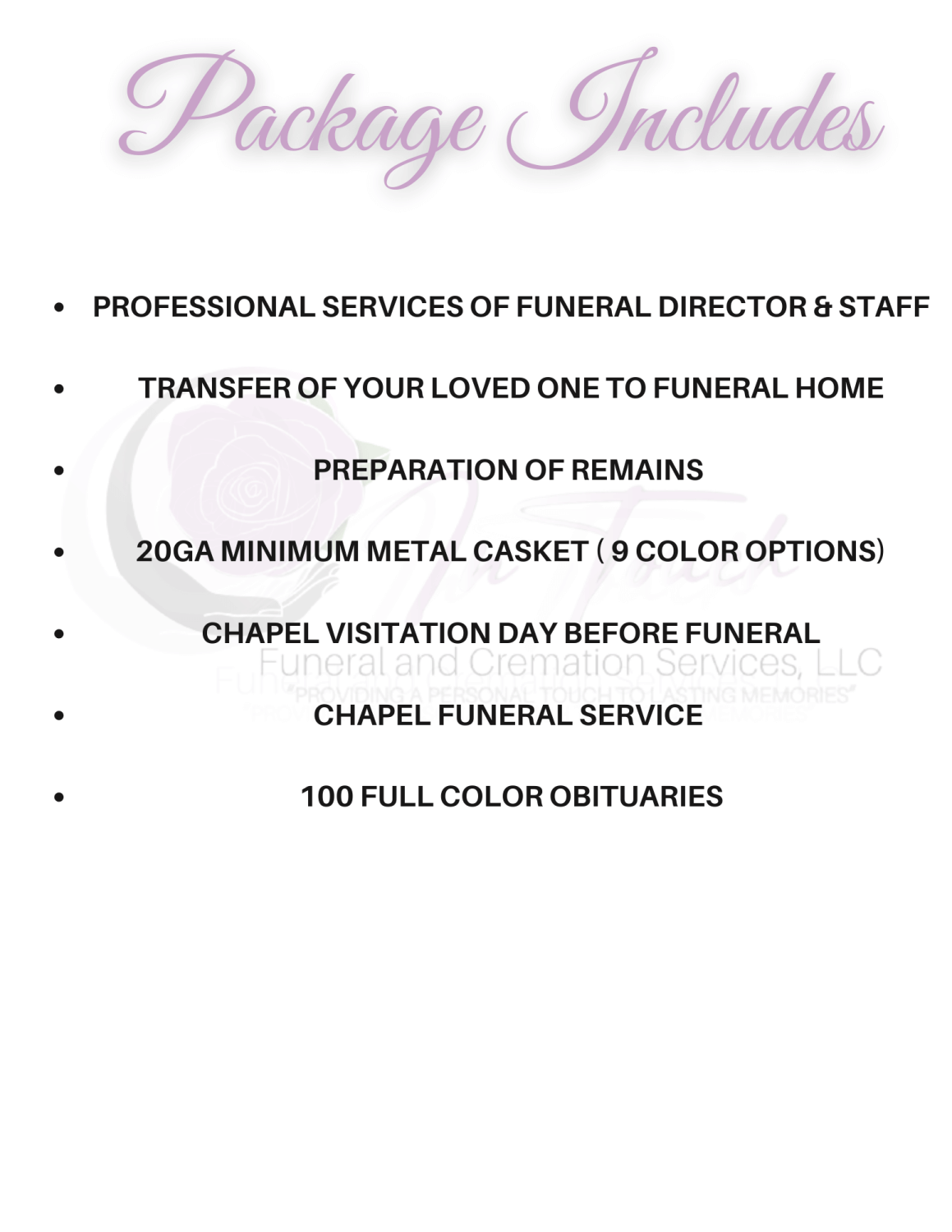 BURIAL PACKAGE PLAN In Touch Funeral and Cremations Services, LLC