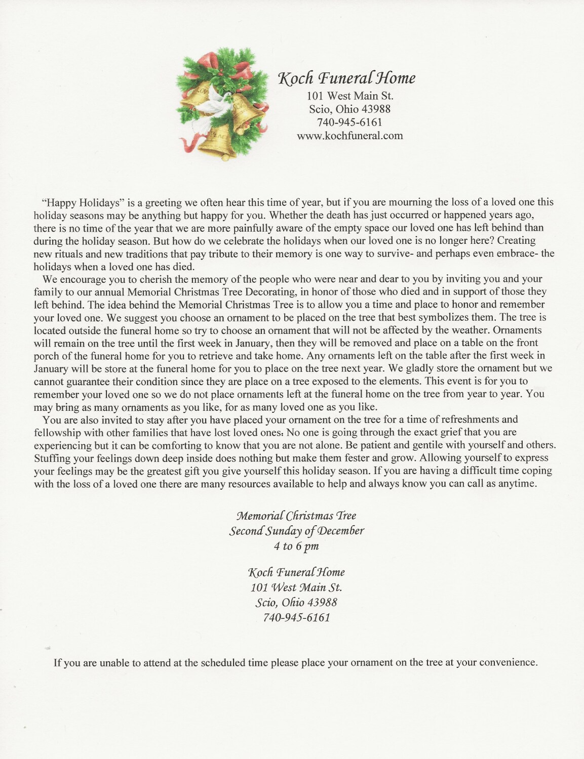 Memorial Christmas Tree for Koch Funeral Home (Scio) Scio OH