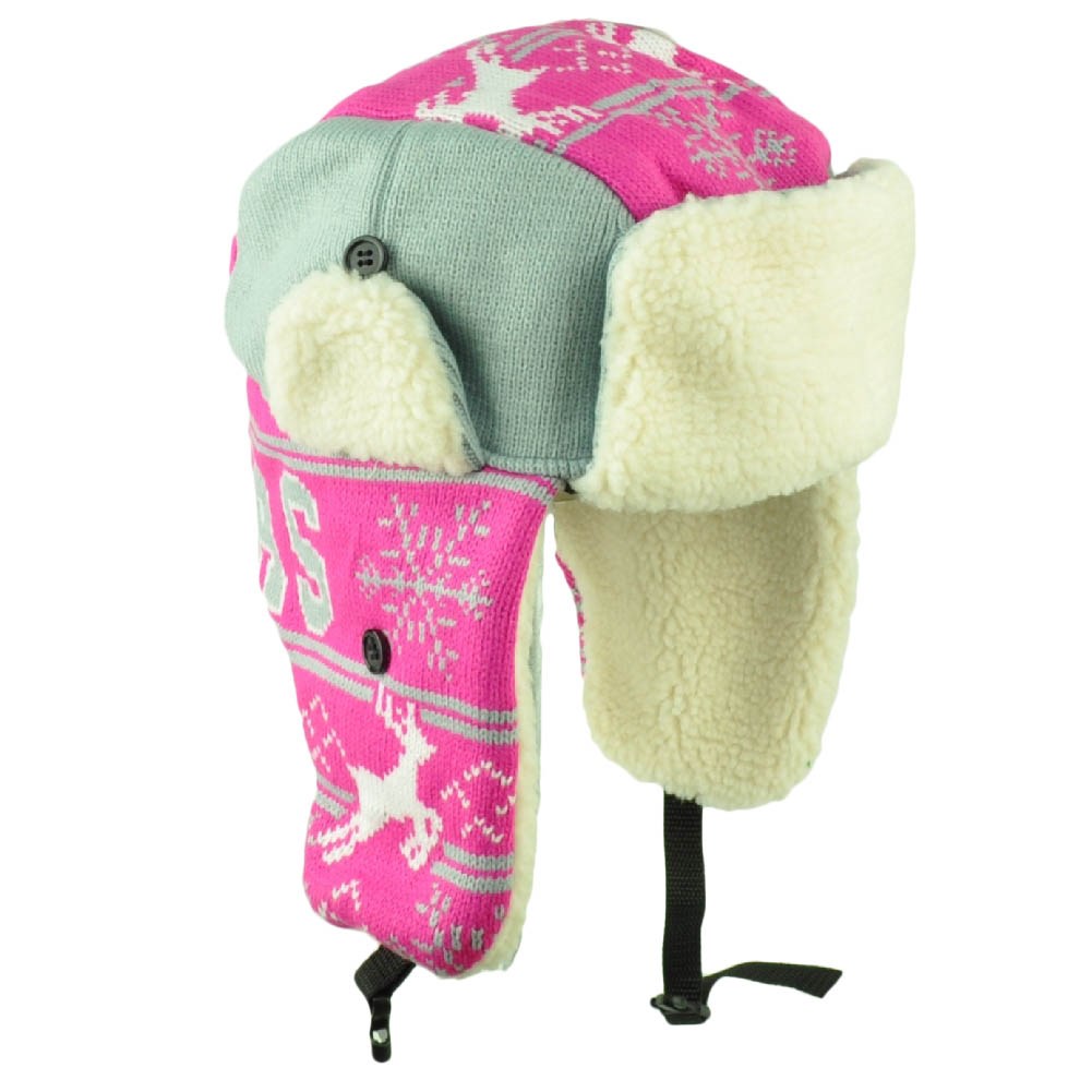 Dallas Trapper Aviator Knit Beanie Fleece Nordic Hat Ear Flap City Pink