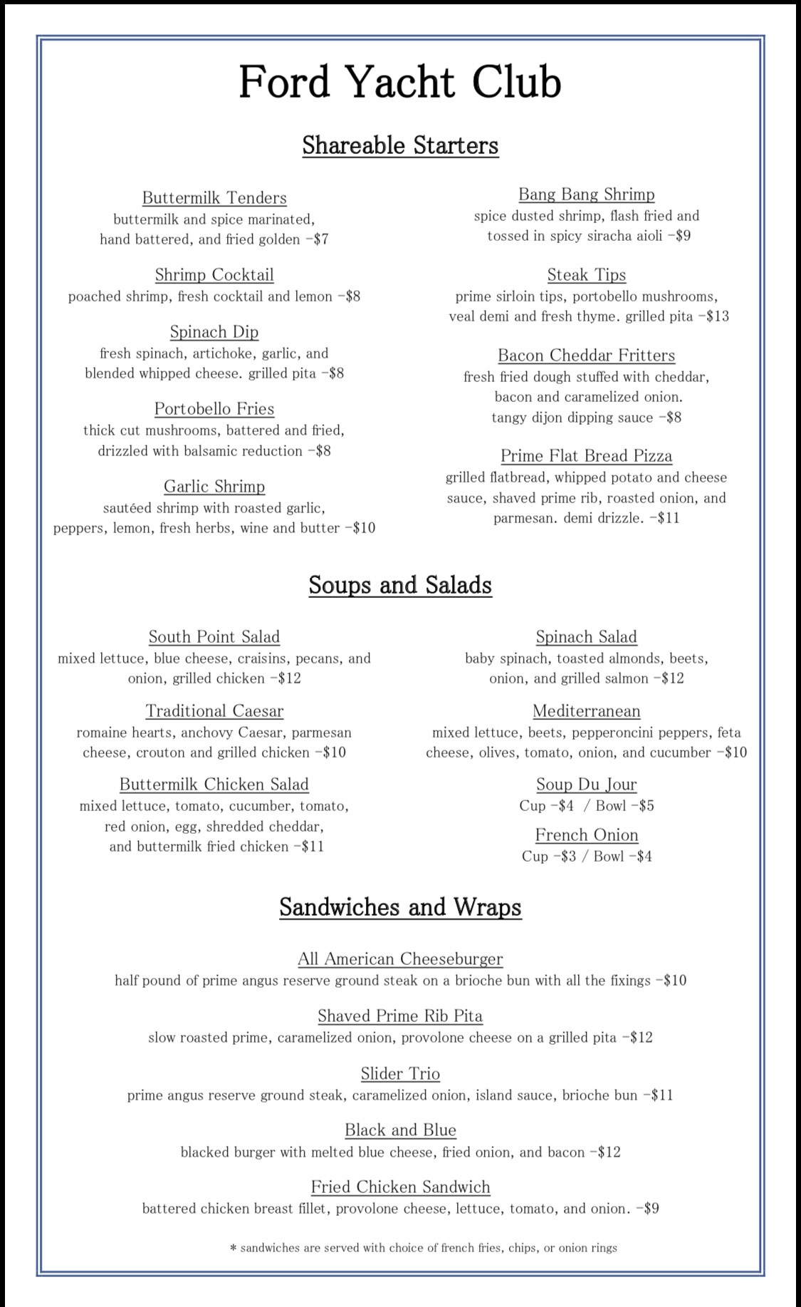 Thursday Sunday Menu Ford Yacht Club Thursday Sunday Menu Ford Yacht Club