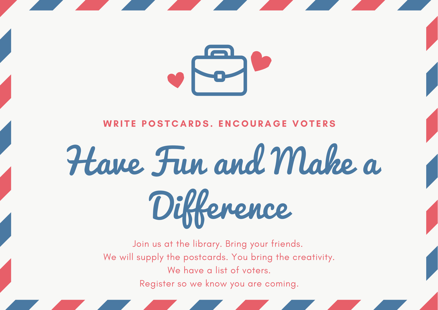 Postcard Party Corinth Library Events League of Women Voters of