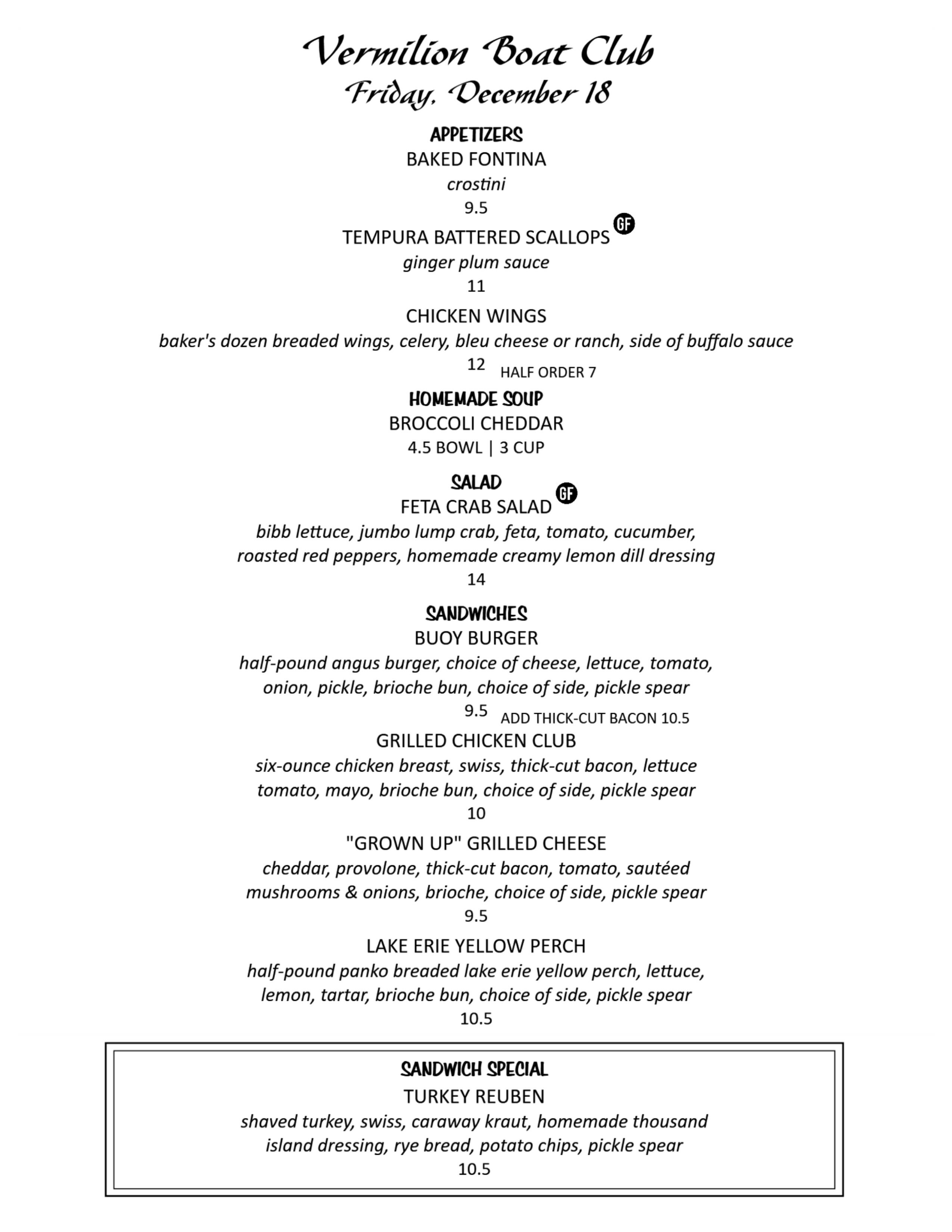 Friday Dining Vermilion Boat Club