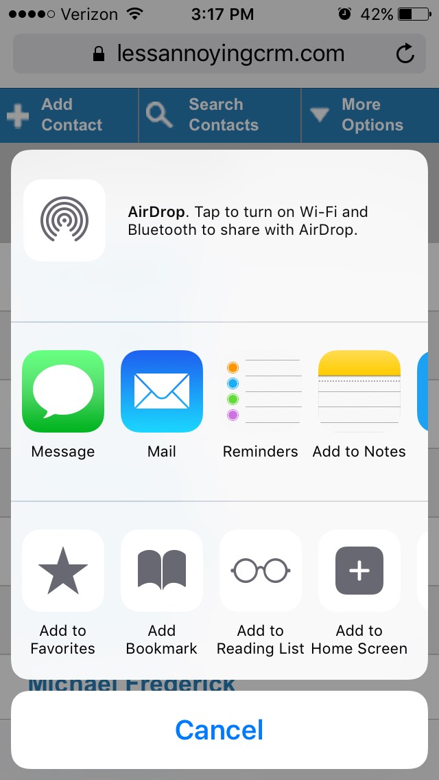 Pinning Less Annoying CRM to your Home Screen on an iOS device