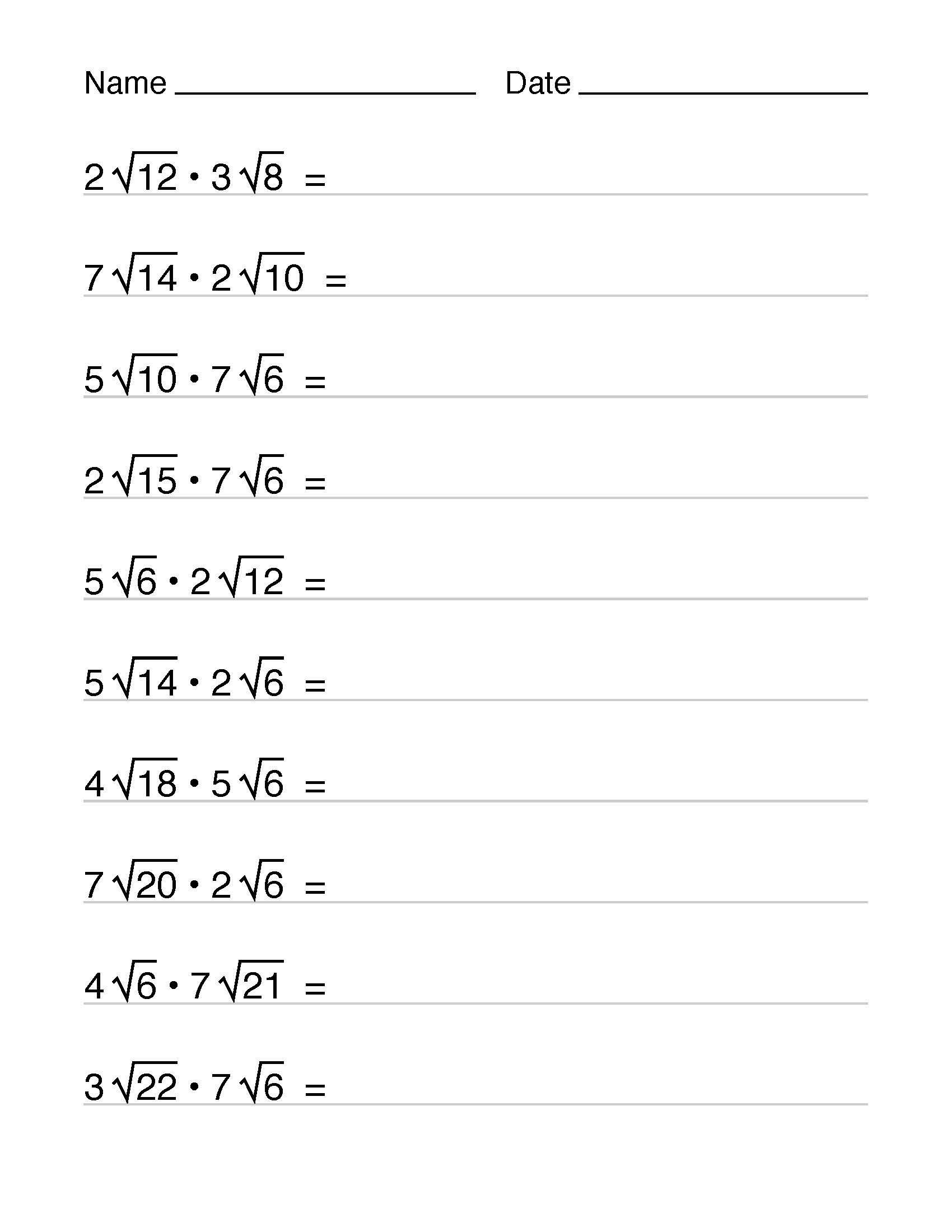 Math Worksheet Collection: Multiplying Radical Expressions | Media4Math
