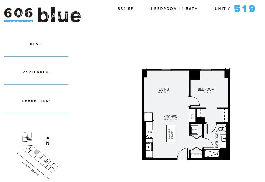 1743 N Leavitt St 519, Chicago, IL 60647 606blue