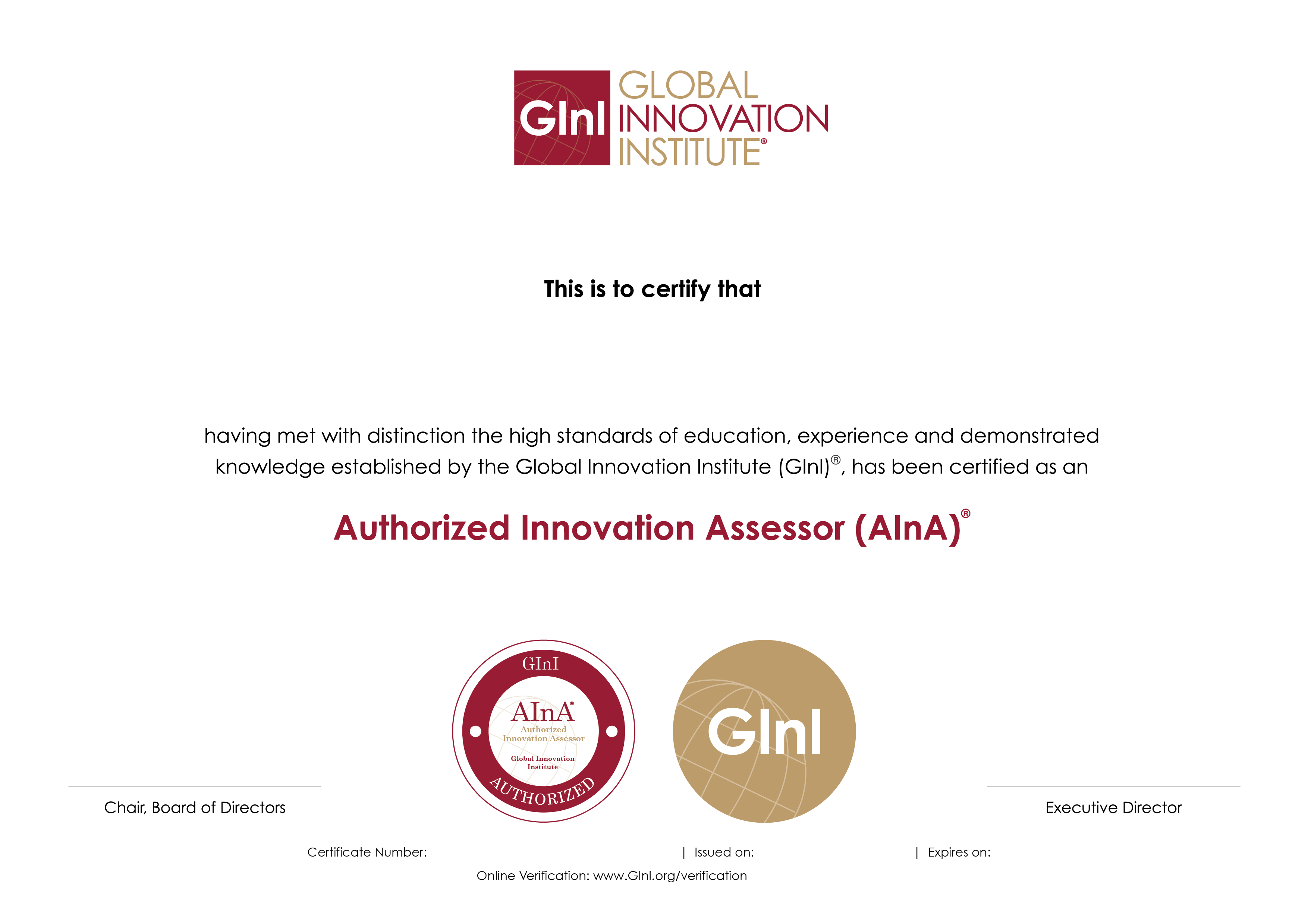 Authorized Innovation Assessor® (AInA®) • GInI Global Innovation