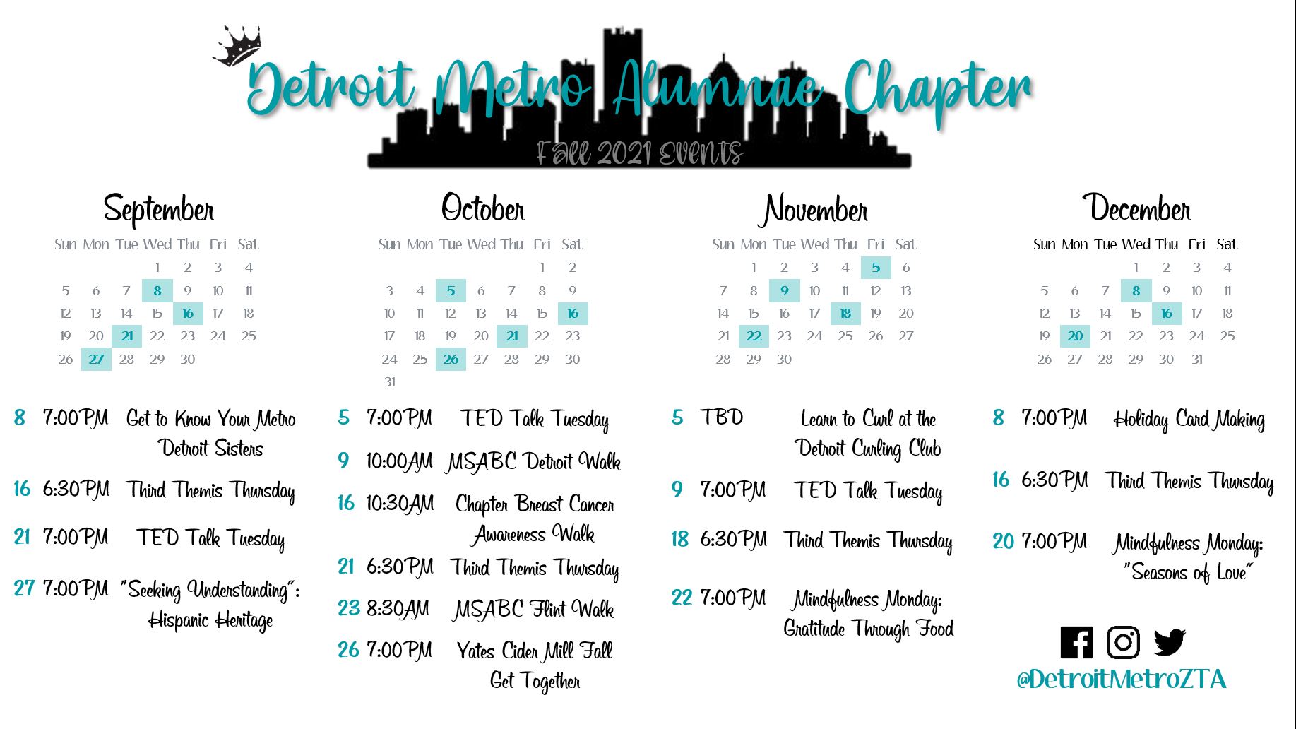 Fall 2021 Calendar of Events Zeta Tau Alpha Detroit Metropolitan