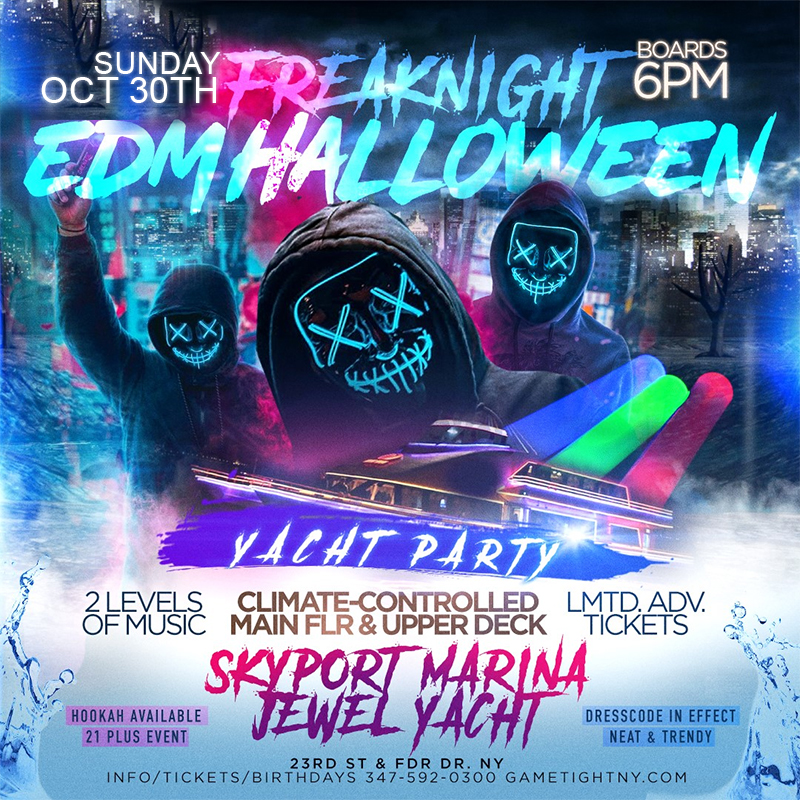 Freaknight Festival 2023, October 7 Nyc Freaknight Edm Techno House Halloween Sunday Sunset Jewel Yacht Party At Skyport Marina, October 30