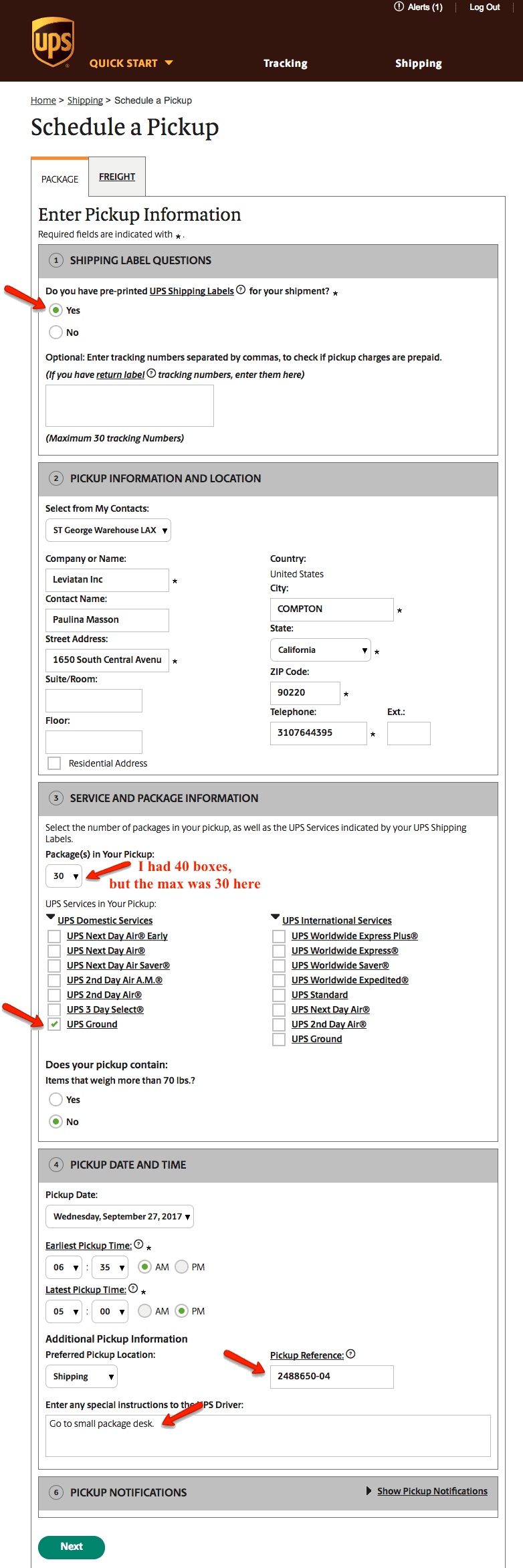 Does UPS charge a fee if I schedule a pick-up from my.
