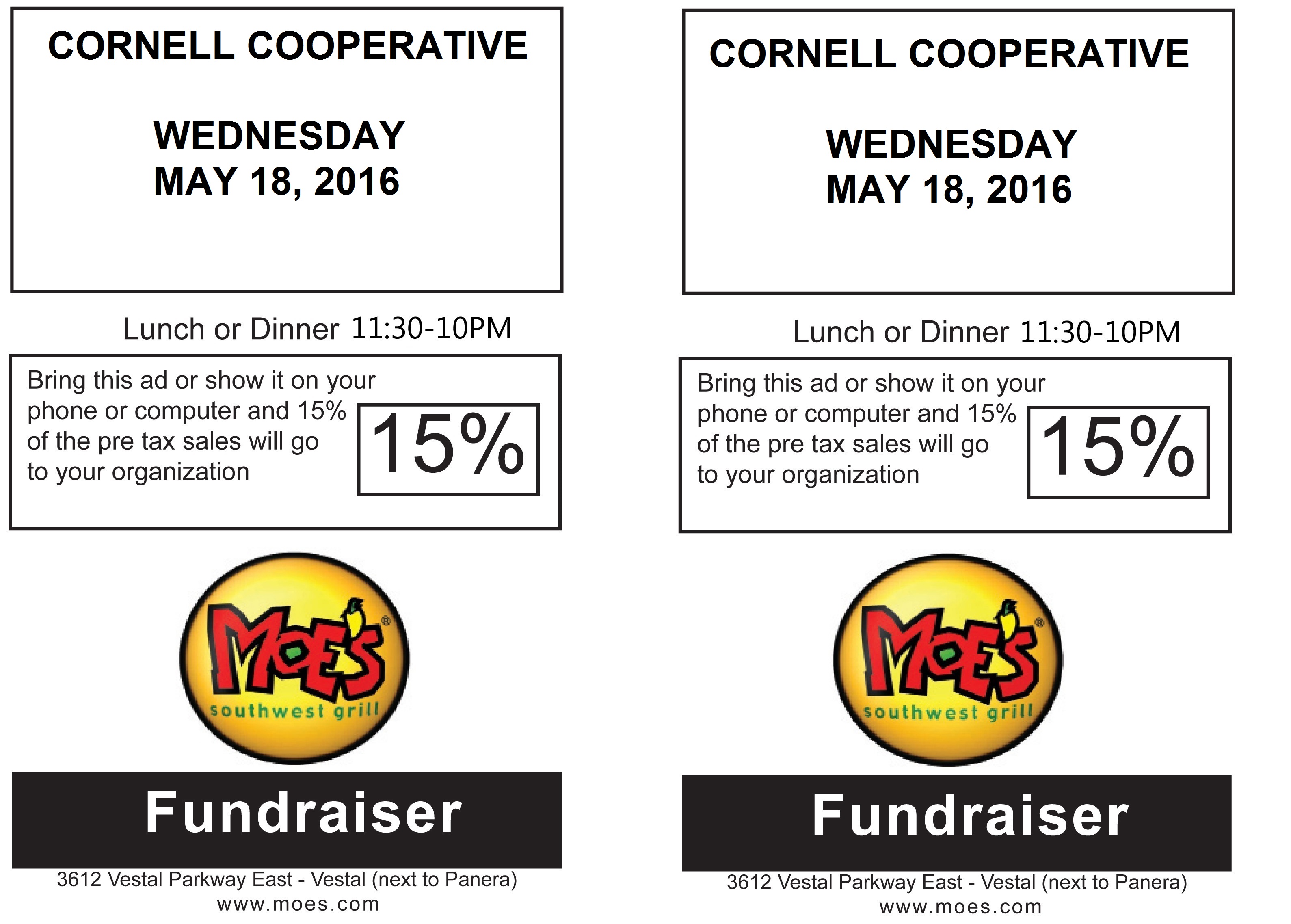 Cornell Cooperative Extension Moe's Fundraiser for CCEBC