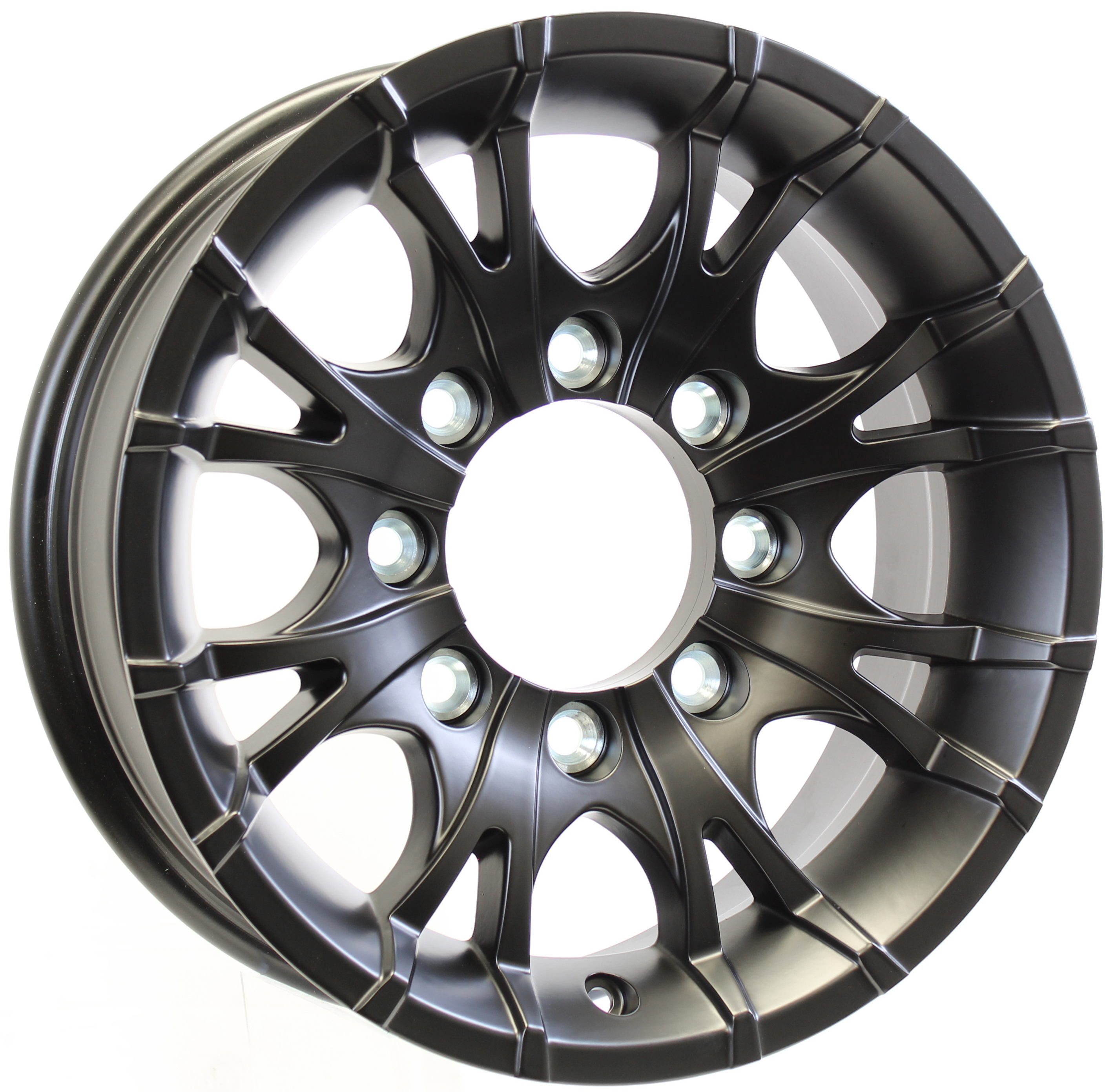 T07 16x6; 8 on 6.5” Matte Black Full Paint Aluminum Trailer Wheel