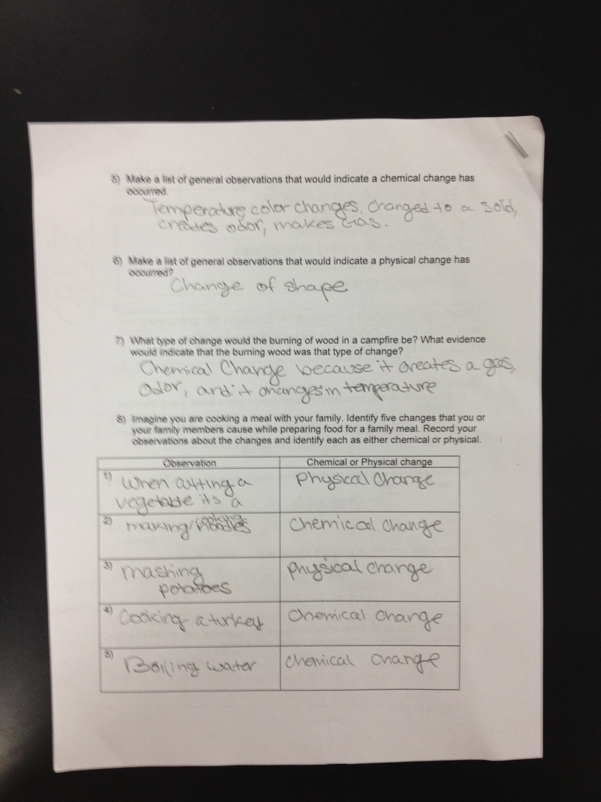 Eighth grade Lesson Chemical and Physical Changes Lab
