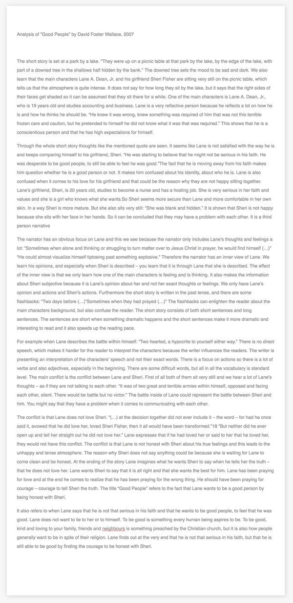 Analysis of ”Good People” by David Foster Wallace, 2007