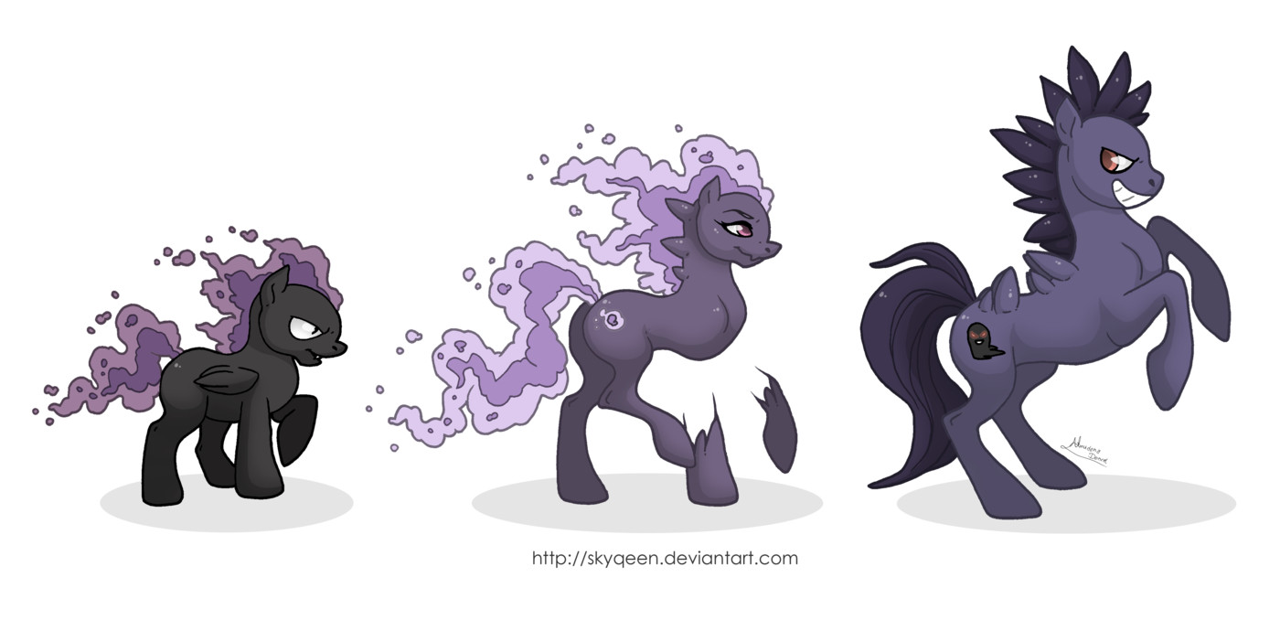 gastly, gengar, and haunter (pokemon) drawn by skyqeen Bronibooru