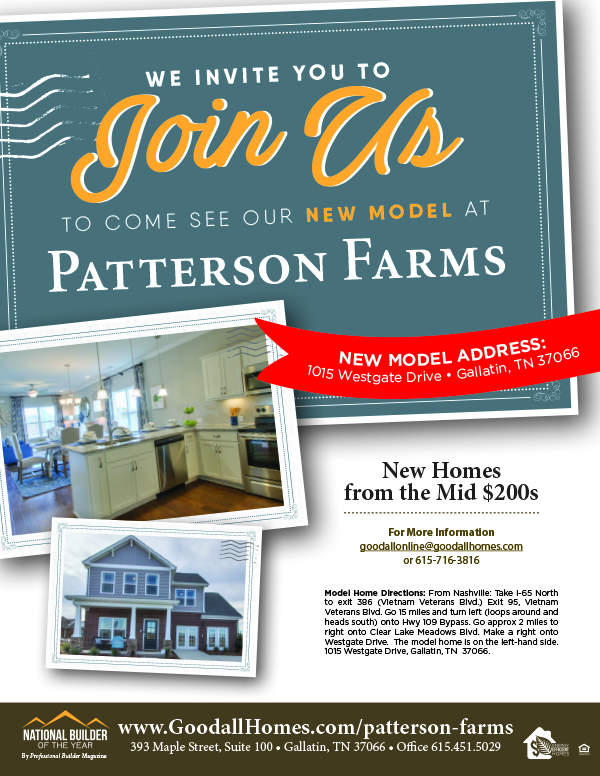 Join Us to come see our NEW Model at Patterson Farms Goodall Homes