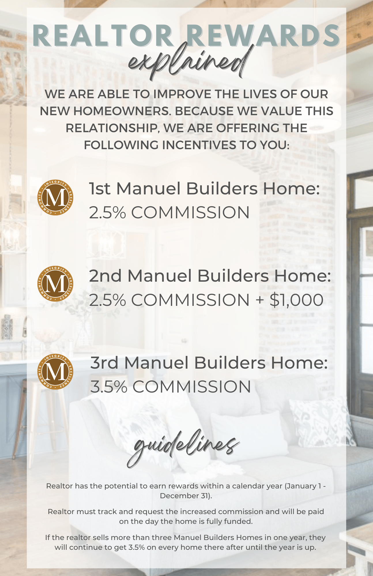 Realtor Commissions for selling Manuel Builders' homes Manuel Builders