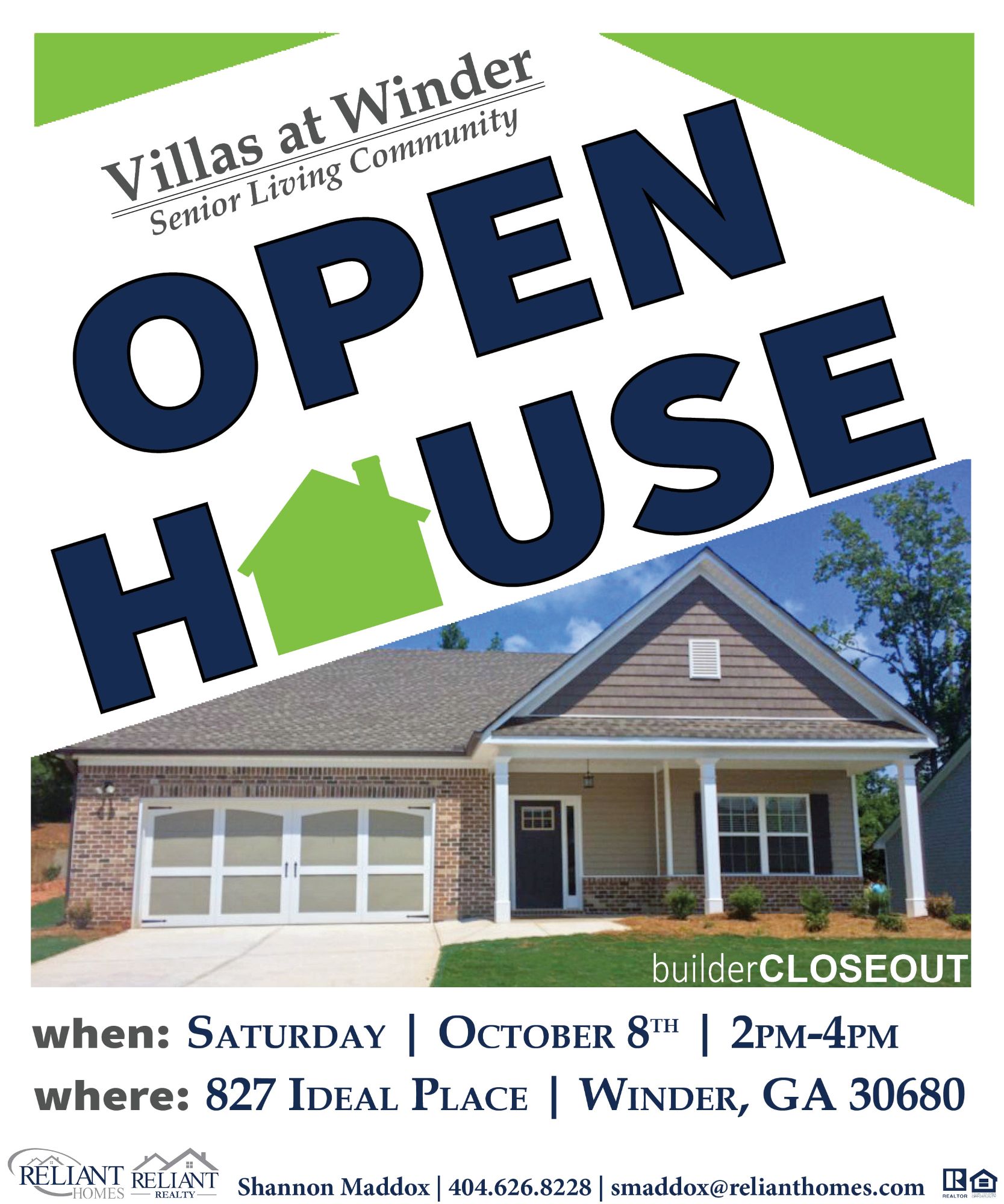 Open House Saturday Villas at Winder Reliant Homes