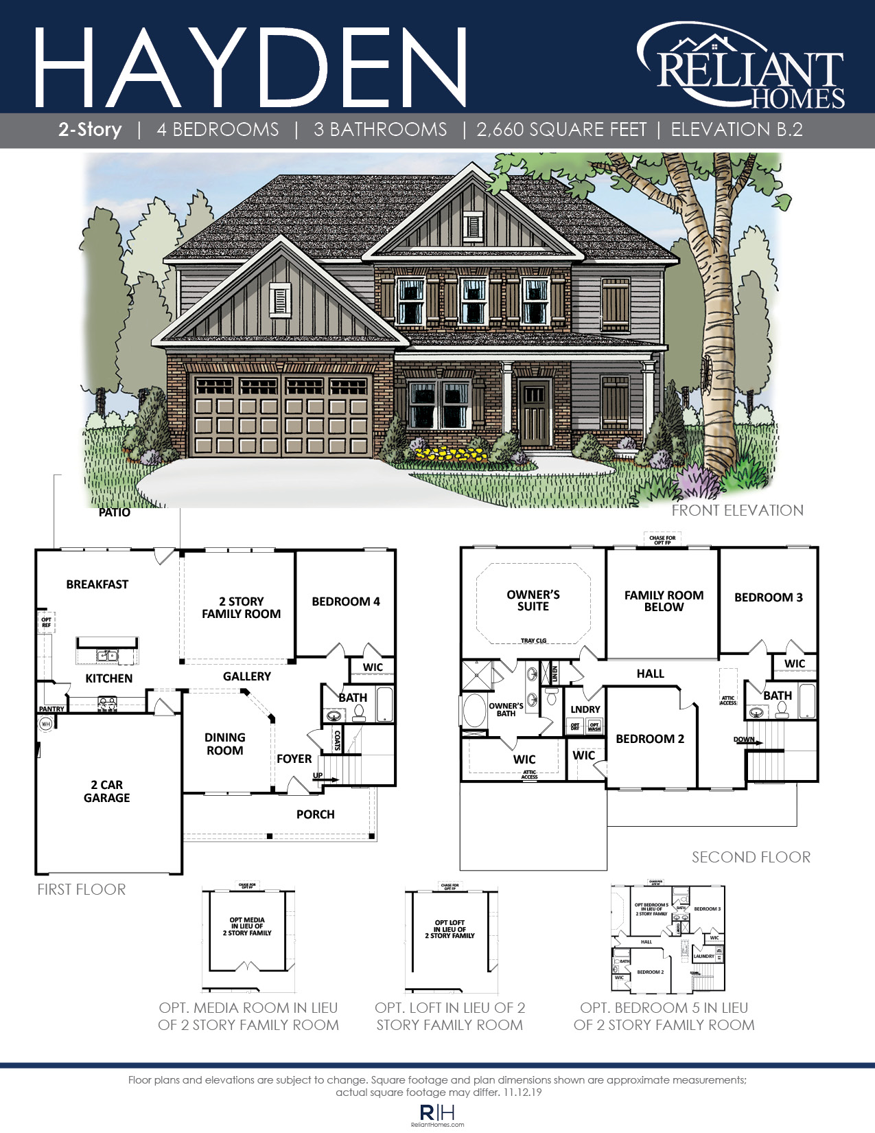 The Hayden Front Entry Floor Plan Reliant Homes