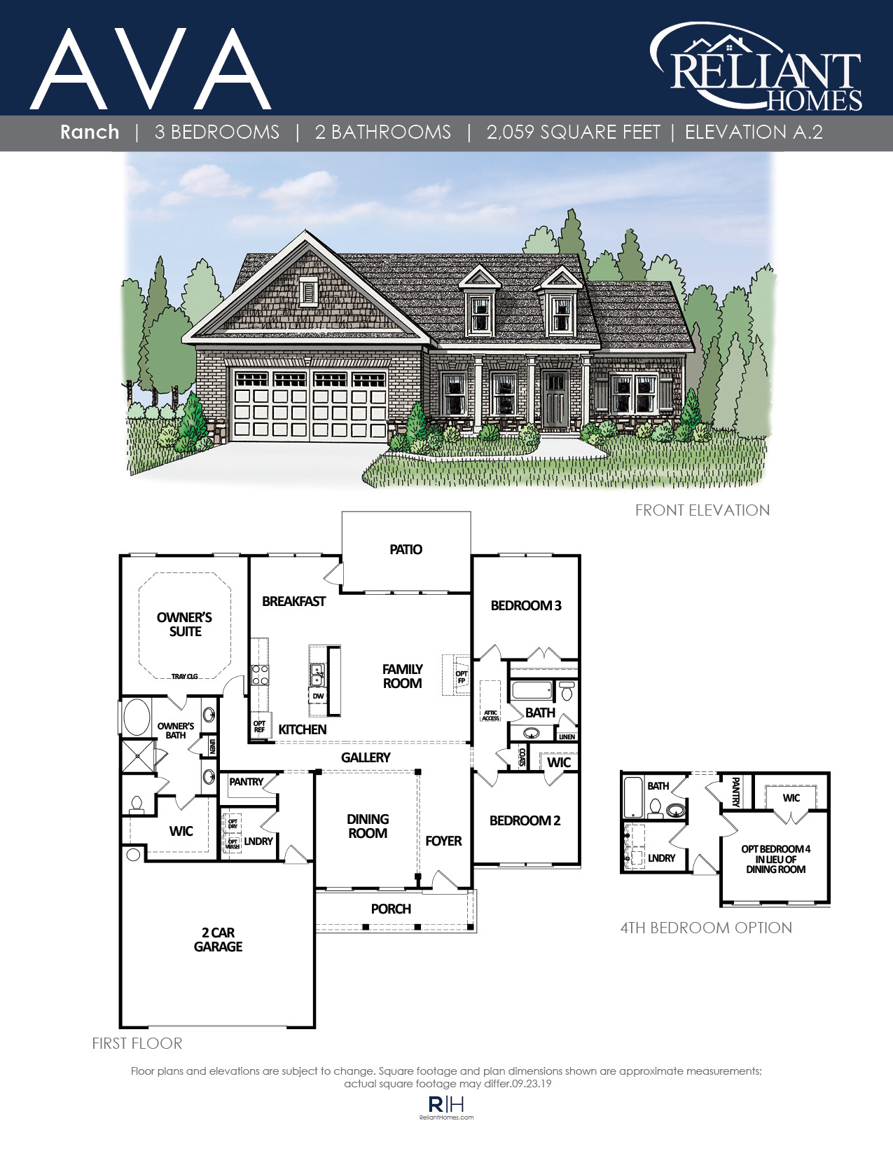 The Ava Front Entry Floor Plan Reliant Homes