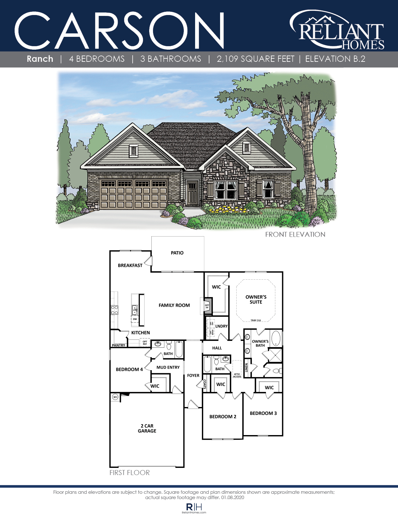 The Carson Front Entry Floor Plan Reliant Homes