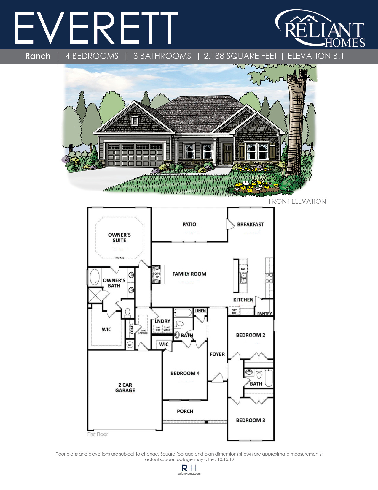 The Everett Front Entry Floor Plan Reliant Homes